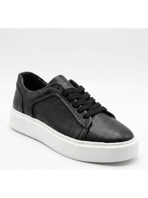 Growish GD0109 Hakiki Floter Deri Yüksek Eva Taban Uzun Süre Ayakta Kalmaya Uygun Siyah Spor Klasik Sneaker Ayakkabı