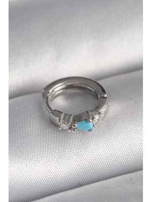 Belirtilmemiş 316L Çelik Gümüş Renk Zirkon Taşlı Mavi Boncuk Detay Tragus Piercing - TJ-PR1325