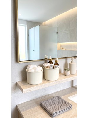 Home Greyfurtart 2'li Çok Amaçlı Krem Renk Metal Kap Düzenleyici Organizer Banyo Seti Masaüstü Kalemlik Kaşıklık Makyaj Kutusu