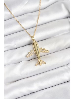 Belirtilmemiş 316L Çelik Zincir Gold Renk Uçak Model Kadın Kolye - TJ-BKO10615