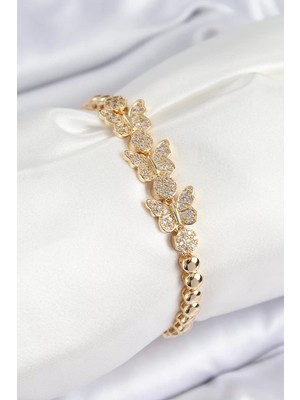 Belirtilmemiş Pirinç Zirkon Taşlı Kelebek Model Gold Renk Kadın Bileklik - TJ-BB7541