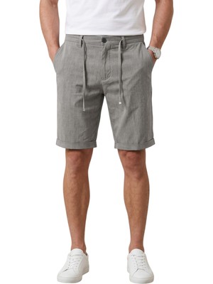 Deepsea Gri Slim Fit Likralı Çizgi Dokulu Beli Lastikli Ipli Erkek Şort Kapri 2601743