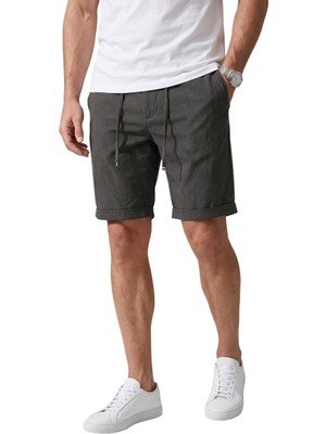 Deepsea Füme Slim Fit Likralı Çizgi Dokulu Beli Lastikli Ipli Erkek Şort Kapri 2601743