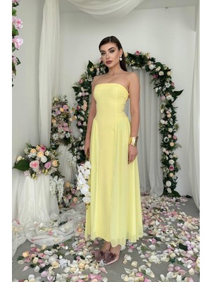 Caddebostan Moda Kadın Straplez Abiye Elbise, Mezuniyet ve Düğün Için Şık Uzun Gece Elbisesi