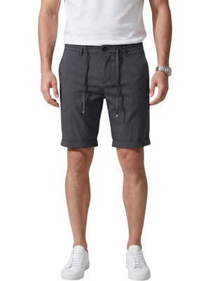 Deepsea Lacivert Slim Fit Likralı Çizgi Dokulu Beli Lastikli Ipli Erkek Şort Kapri 2601743