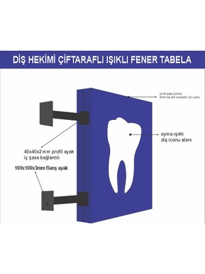 Durak Reklam Diş Hekimi Diş İconu Çiftaraflı Işıklı Fener Tabela