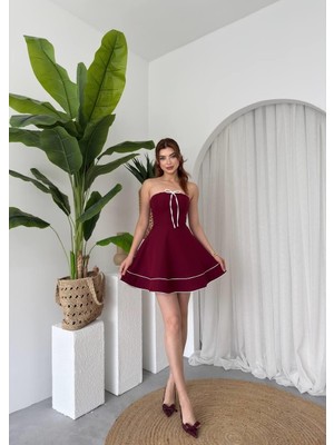 Caddebostan Moda Fiyonk Detaylı Straplez Mini Elbise Şık Abiye Elbise