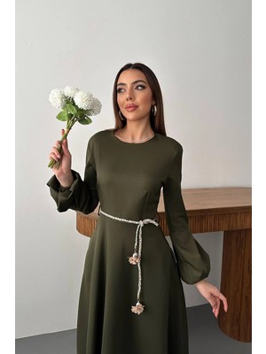 Caddebostan Moda Balon Kollu Kemer Detaylı Mevsimlik Uzun Elbise