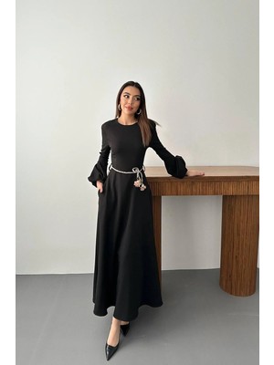 Caddebostan Moda Balon Kollu Kemer Detaylı Mevsimlik Uzun Elbise