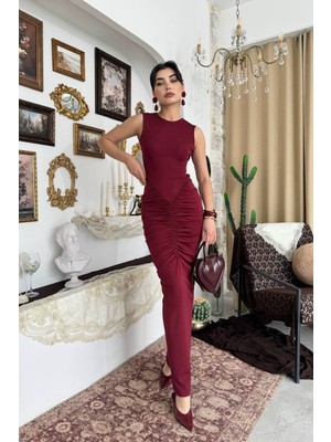 Caddebostan Moda Sırt Dekolteli, Büzgü Detaylı, Cut Out Uzun Abiye Elbise