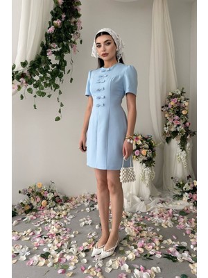 Caddebostan Moda Kısa Kollu Fiyonk Detaylı Mini Elbise Şık Günlük Elbise