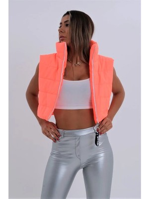 Veraura Lifestyle Nar Çiçeği Dik Yaka Kısa Şişme Yelek