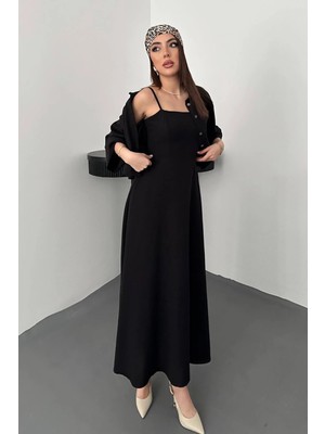 Caddebostan Moda Kadın Askılı Elbise ve Kısa Kollu Gömlek Ikili Takım Kombin