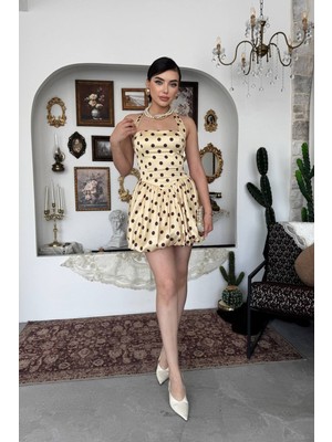 Caddebostan Moda Askı Boyunlu, Puantiyeli, Balon Etekli, Şık Mini Elbise