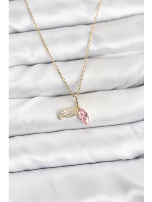 Belirtilmemiş 316L Çelik Zincir Gold Renk Balık Kuyruğu Model Zirkon Taşlı Kadın Kolye - TJ-BKO10857