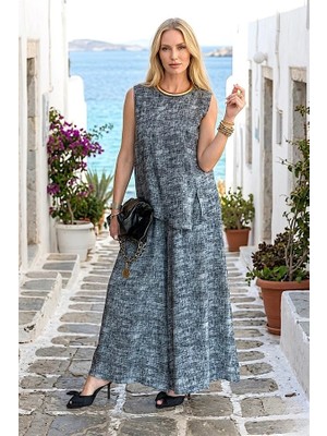 Veraura Lifestyle Antrasit Gri Kırçıllı Pantolon Bluz Ikili Takım