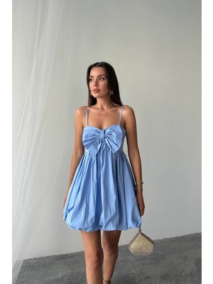 Caddebostan Moda Önü Fiyonklu Askılı Mini Elbise, Balon Etekli Yazlık Elbise
