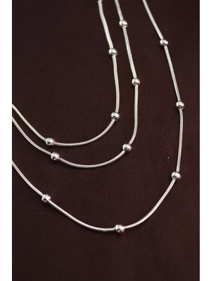 Belirtilmemiş 316L Çelik Gümüş Renk Minimal Topçuk Model Çoklu Kolye - TJ-BKO6332
