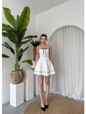 Caddebostan Moda Fiyonk Detaylı Straplez Mini Elbise Şık Abiye Elbise