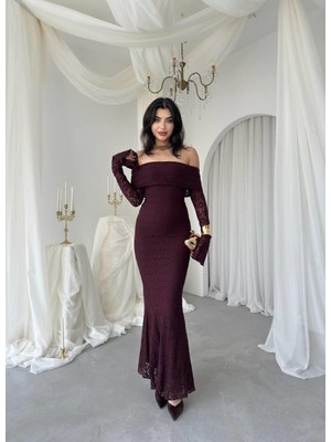 Caddebostan Moda Straplez Ispanyol Kol Dantel Elbise Mezuniyet Nişan Düğün Elbisesi