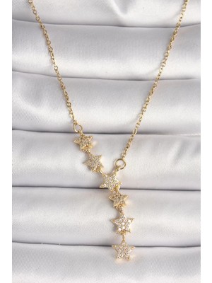 Belirtilmemiş 316L Çelik Gold Renk Zincir Zirkon Taşlı Yıldız Model Kadın Kolye - TJ-BKO9903