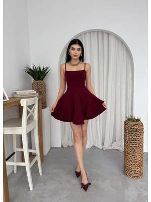 Caddebostan Moda Ip Askılı Kat Kat Fırfırlı Skater Mini Elbise - Mezuniyet ve Davet Elbisesi