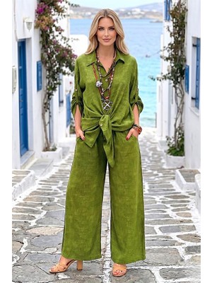 Veraura Lifestyle Yeşil Gömlek Pantolon Ikili Takım