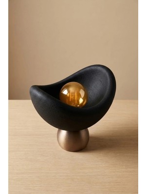 Luna Tasarım Masa Lambası Bronz Detaylı Abajur Loş Amber Işık, 20 x 37 cm