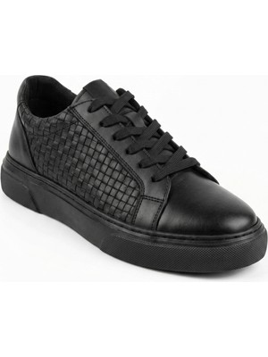 Growish GD0111 Hakiki Örgü Deri Yüksek Eva Taban Özel El Işi Siyah Spor Klasik Sneaker Ayakkabı