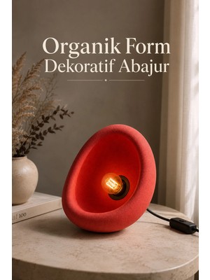 Modern Beton Dokulu Abajur | Organik Oval Gece Lambası (Masaüstü Komodin Lambası) 25 cm