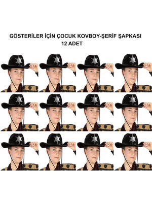 Marsilyan Kovboy Şerif Şapkası Siyah 12 Adet - Kostüm, Parti ve Gösteri Şapkası