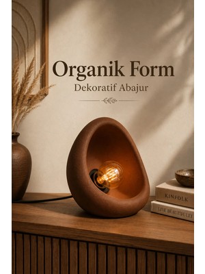 Modern Beton Dokulu Abajur | Organik Oval Gece Lambası (Masaüstü Komodin Lambası) 25 cm