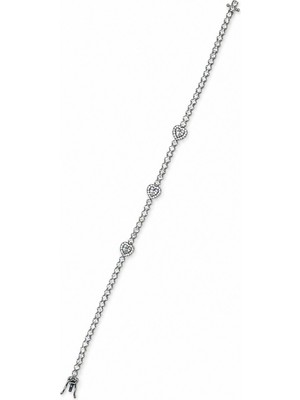 Balenbi Jewelry Kadın Üç Kalp Figürlü Taşlı Gümüş Renk Kararmaz Çelik Su Yolu Bileklik 1104