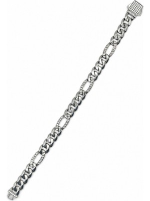 Balenbi Jewelry Kadın Taşlı Oval Halka Detaylı Gümüş Renk Kararmaz Çelik Zincir Bileklik 1103