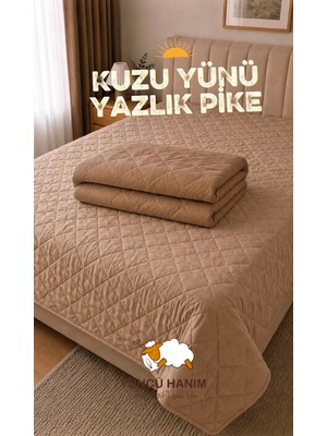 Yüncü Hanım %100 Kuzu Yünü Dolgulu Bej Renkli Pamuk Kumaş Battal Ebat Kapitone Desenli Mevsimlik Pike 220 x 240 cm