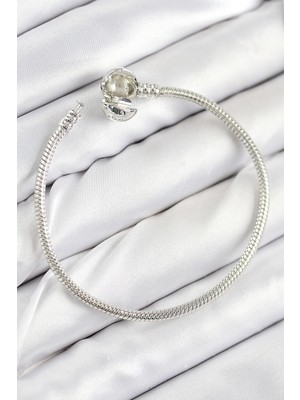 TKÇ Pirinç Charm Topcuk Model Gümüş Renk Kadın Bileklik 5886
