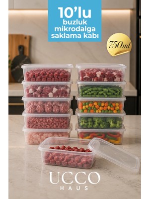 UCCO 10 Adet 750ML Saklama Kabı Seti – Plastik Buzluk, Erzak, Yemek Hazırlık & Mutfak Düzenleme Kutuları