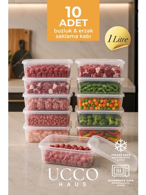 10 Adet 1000 ml Mikrodalga, Buzdolabı ve Dondurucu Sızdırmaz Saklama Kabı Seti 10'lu Set Organizer