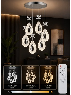 DAMLA KROM 6LI 3 REK LED ISIKLI Modern Sarkıt Mutfak Oturma Odası Salon Sarkıt Avize