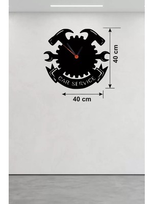Svoria Store Car Service Temalı Ahşap Duvar Saati - 40X40 cm Teknik Servis Dekoru