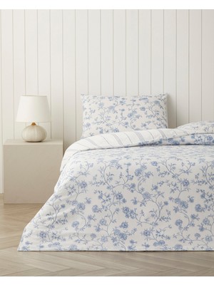 English Home Roses Vine Mavi Renkli Kolay Ütülenir Çift Kişilik Nevresim Seti 200 x 220 cm Çiçek Desenli