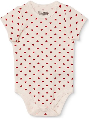 Hellobaby Kız Bebek Body Kalp Baskılı Çıtçıtlı Çıtçıtlı Yaka Kısa Kol