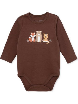 Hellobaby Erkek Bebek Body Hayvan Baskılı Çıtçıtlı Çıtçıtlı Yaka Uzun Kol