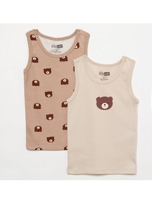 Hellobaby Erkek Bebek 2li Atlet Ayı Baskılı Bisiklet Yaka Sleeveless