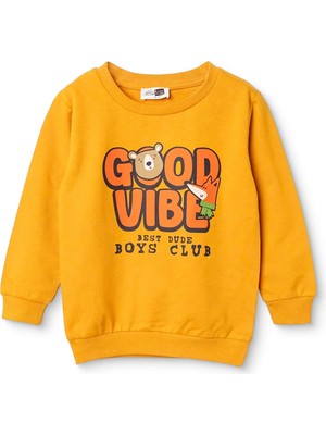Hellobaby Erkek Bebek Sweatshirt Hayvan Baskılı Bisiklet Yaka Uzun Kol
