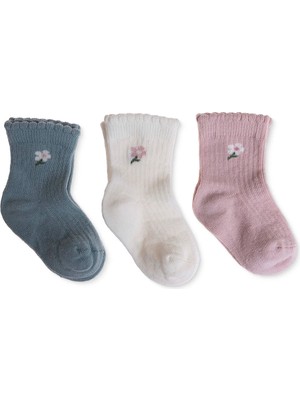 Hellobaby Kız Bebek 3lü Soket Çorap Çiçek Baskılı
