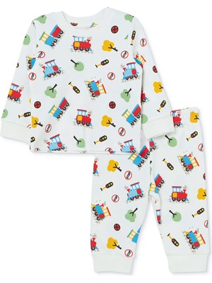 Hellobaby Erkek Bebek Pijama Takımı Taşıtlar Baskılı Çıtçıtlı Bisiklet Yaka Uzun Kol Ribanalı