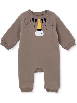Hellobaby Erkek Bebek Tulum Hayvan Baskılı Çıtçıtlı Bisiklet Yaka Long Sleeve Patiksiz