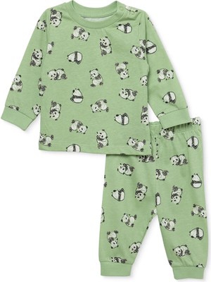 Hellobaby Erkek Bebek Pijama Takımı Hayvan Baskılı Çıtçıtlı Bisiklet Yaka Uzun Kol Reçme