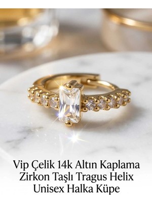 Begonia Accessories 316L Cerrahi Çelik Altın Kaplama Kararmaz Alerji Yapmaz Zirkon Taş Figür 1 Adet Unisex Minimal Halka Tragus Helix Küpe Piercing AH210-36